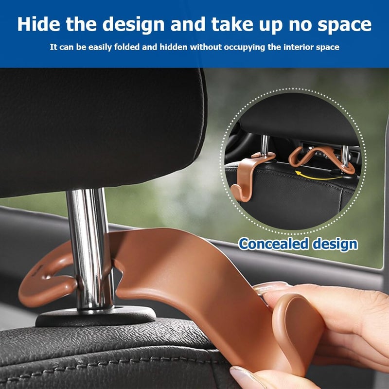 Hanemia 4PCS Car Back Seat Headrest Hooks, Rear Car Seat Storage Headrest Hanger Holder Hooks Organizer, Universal Auto Interior Accessories for Bag Purse Handbag Cloth Coats Grocery (Yellow) - Image 5